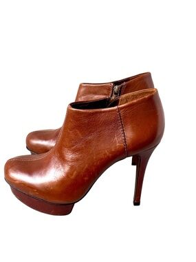 Tory Burch Brown Leather Platform Ankle Boots High Heel Size 8.5M